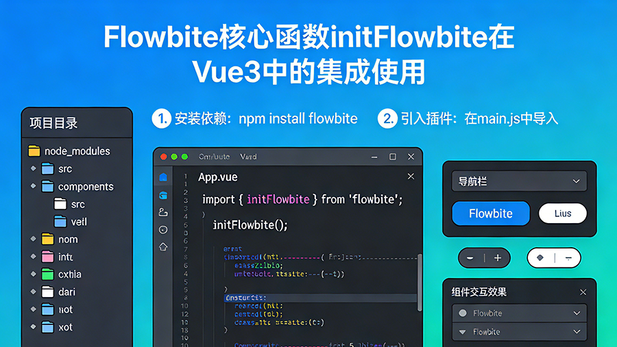 Flowbite库的核心函数initFlowbite在vue3中交互集成的使用
